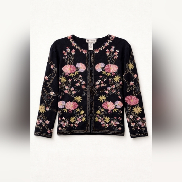 Papillon Los Angeles Sweaters - Floral Embroidered Pre-owned Black Floral Cardigan